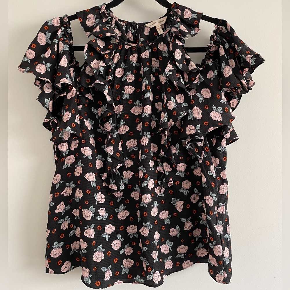 100% Silk Ruffle Blouse Rebecca Taylor size 10
